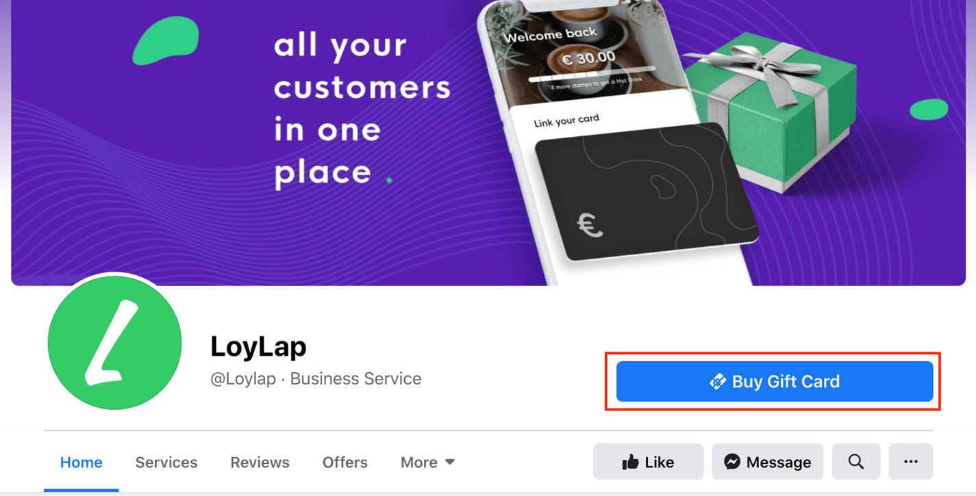 Add a 'Buy Gift Cards' button to your Facebook Page